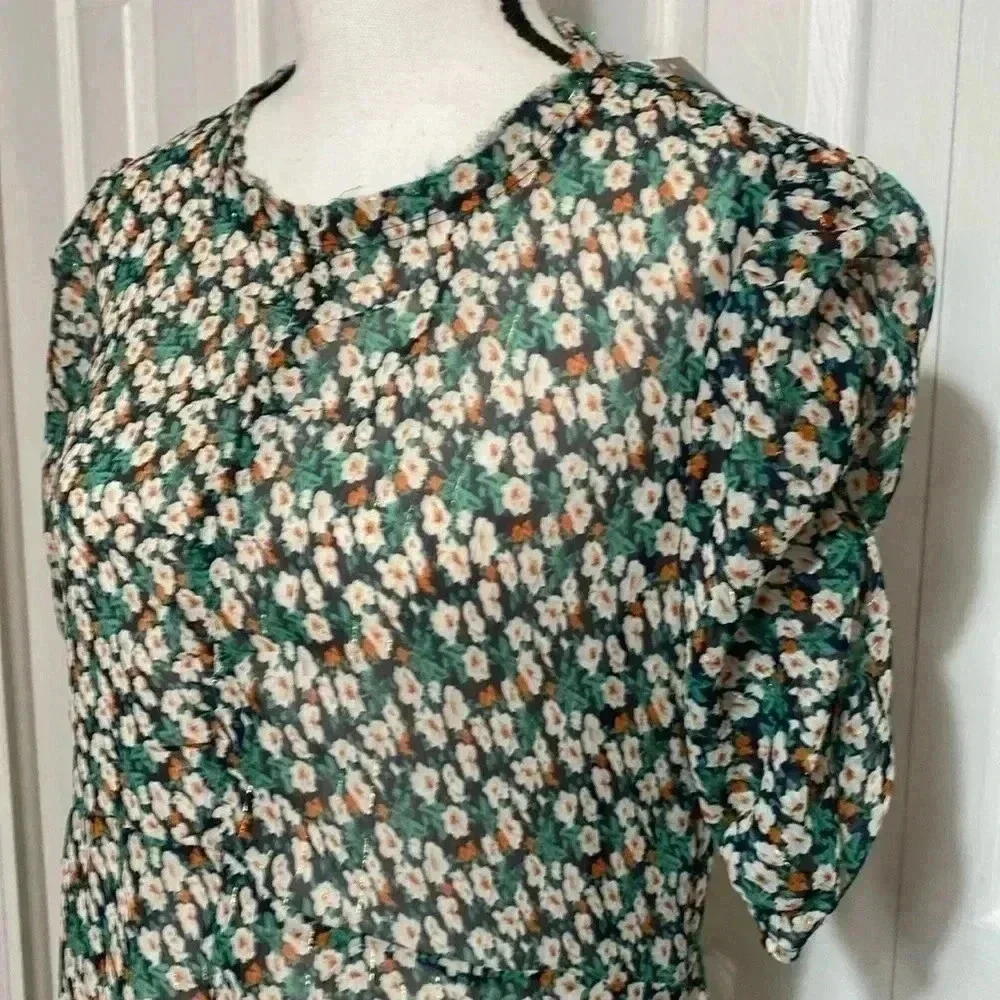 NWT Urban Outfitters sheer navy & green floral peplum top shirt blouse.